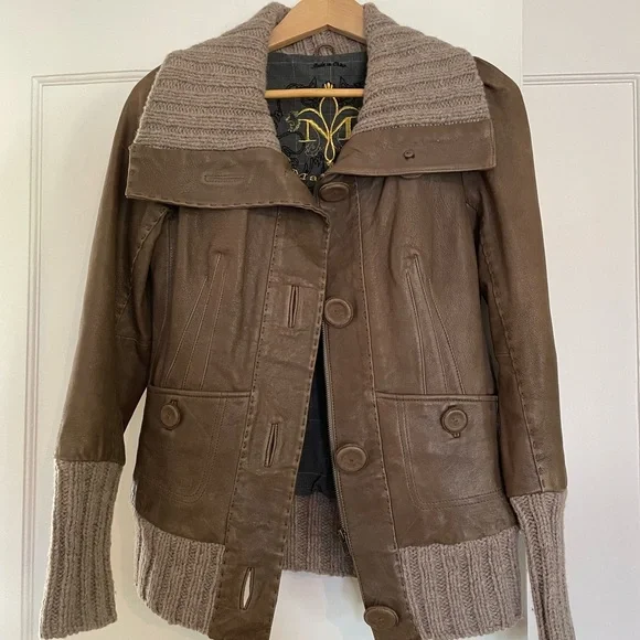 Mackage Brown Leather Jacket with Tan Accents size Small - Picture 5 of 11